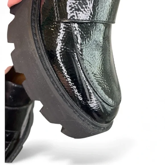 Franco Sarto Brindy Black Patent Pebbled Leather Chunky Platform Loafer Y2K Goth - Picture 11 of 11